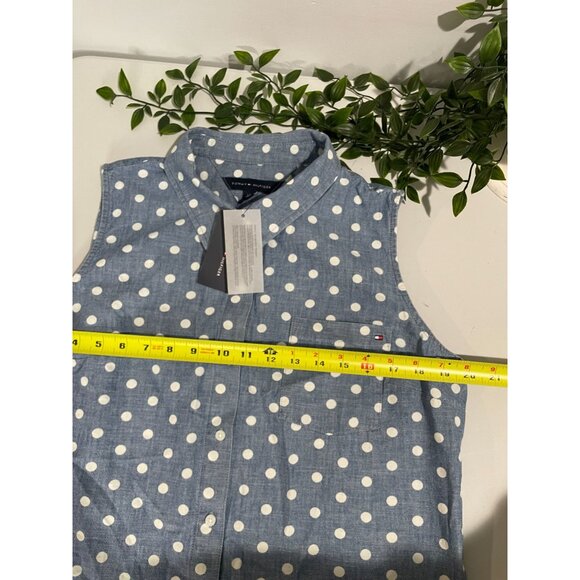 Tommy Hilfiger Womens Polka Dot Sleeveless Button-Down Shirt L/G - Picture 11 of 14